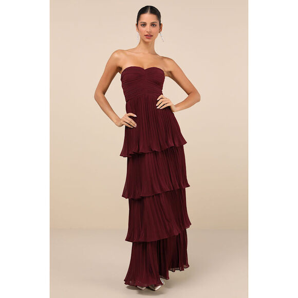 Lulus Seriously Sensational Plum Purple Strapless Tiered Maxi Dress - Size M - Picture 1 of 1